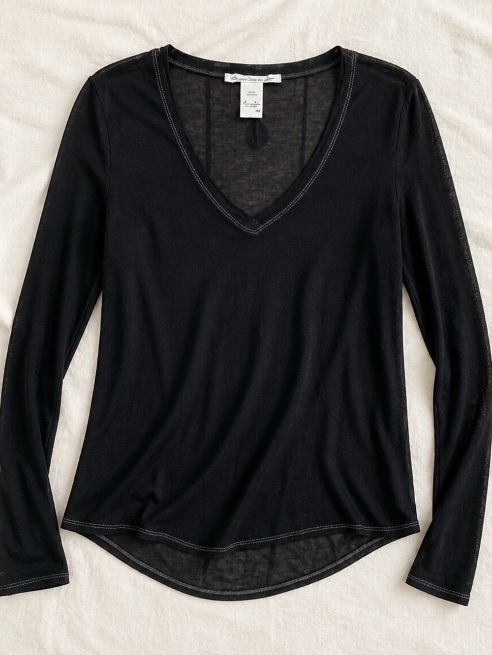 American Rag Black V-Neck Long Sleeve Tee